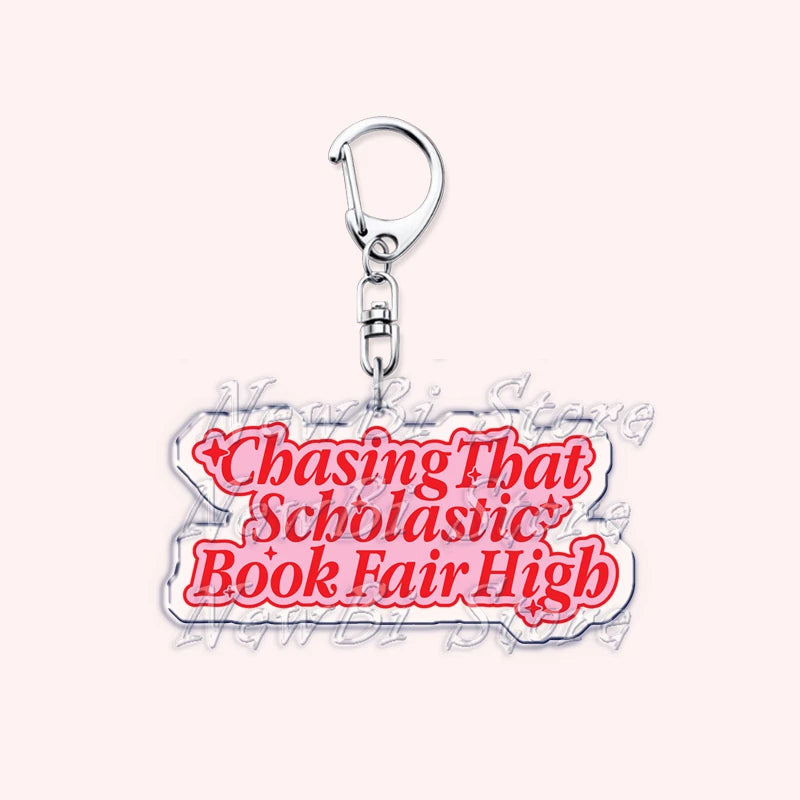 Pink Bookish Keychain Book Lover Bag Charm