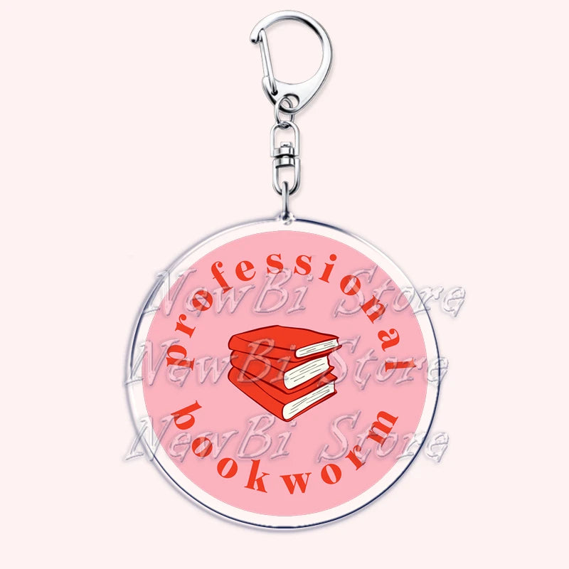 Pink Bookish Keychain Book Lover Bag Charm