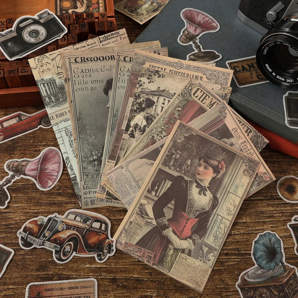 200PCS Vintage Stickers & Scrapbook Papers