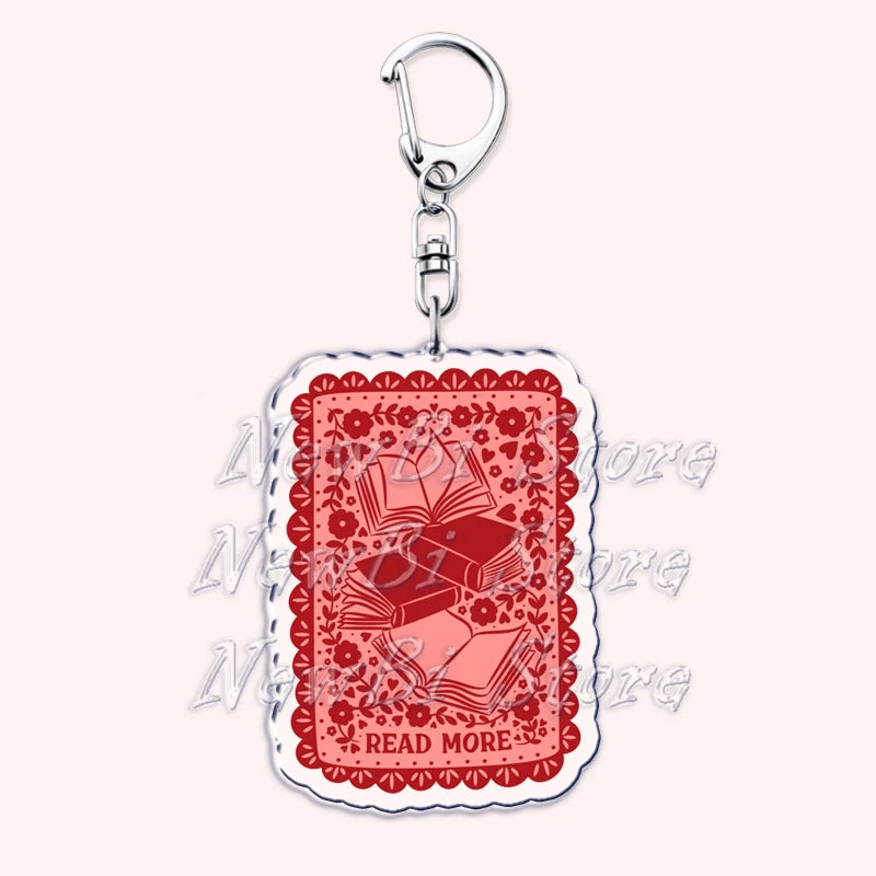 Pink Bookish Keychain Book Lover Bag Charm