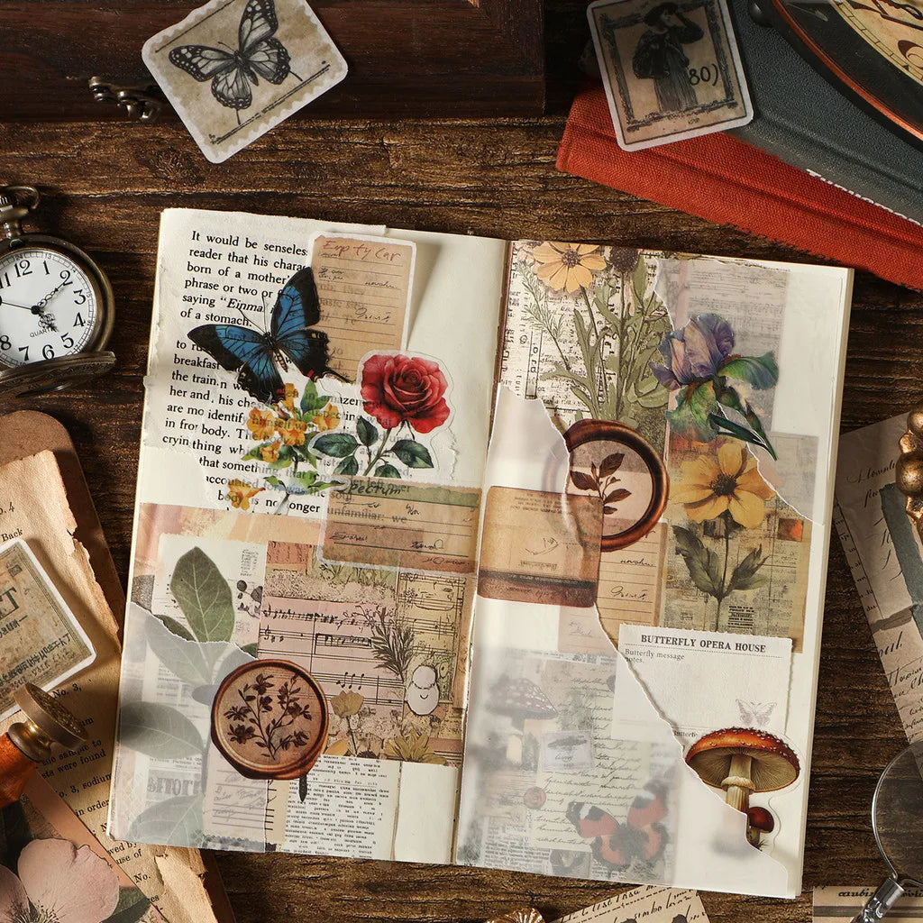 200PCS Vintage Stickers & Scrapbook Papers
