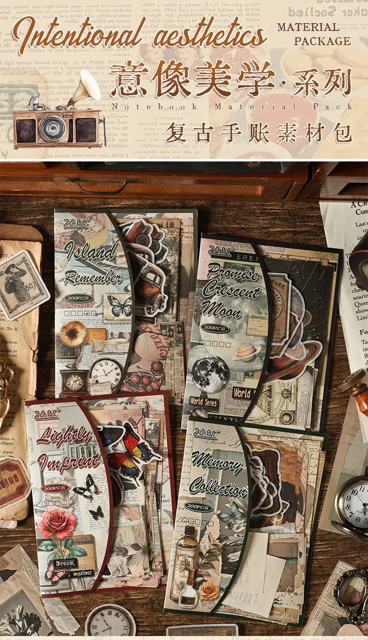 200PCS Vintage Stickers & Scrapbook Papers