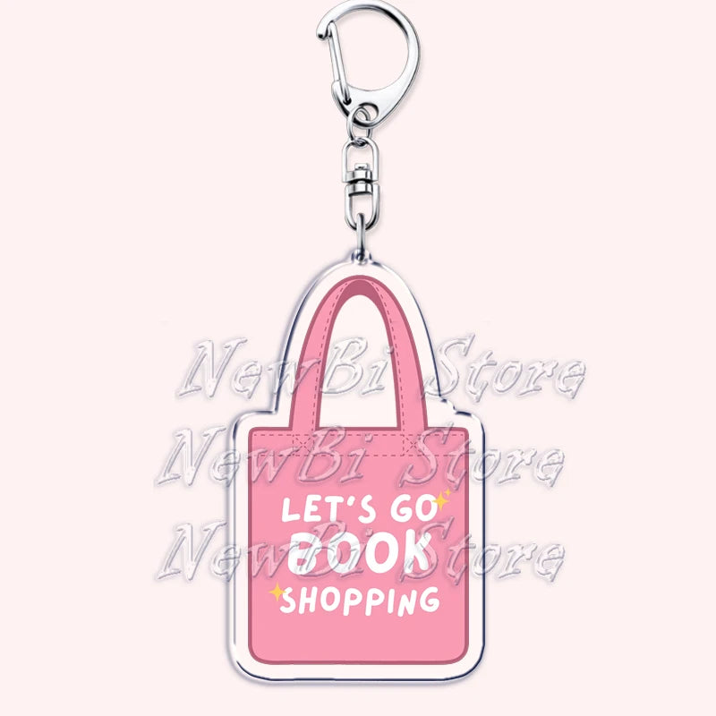 Pink Bookish Keychain Book Lover Bag Charm