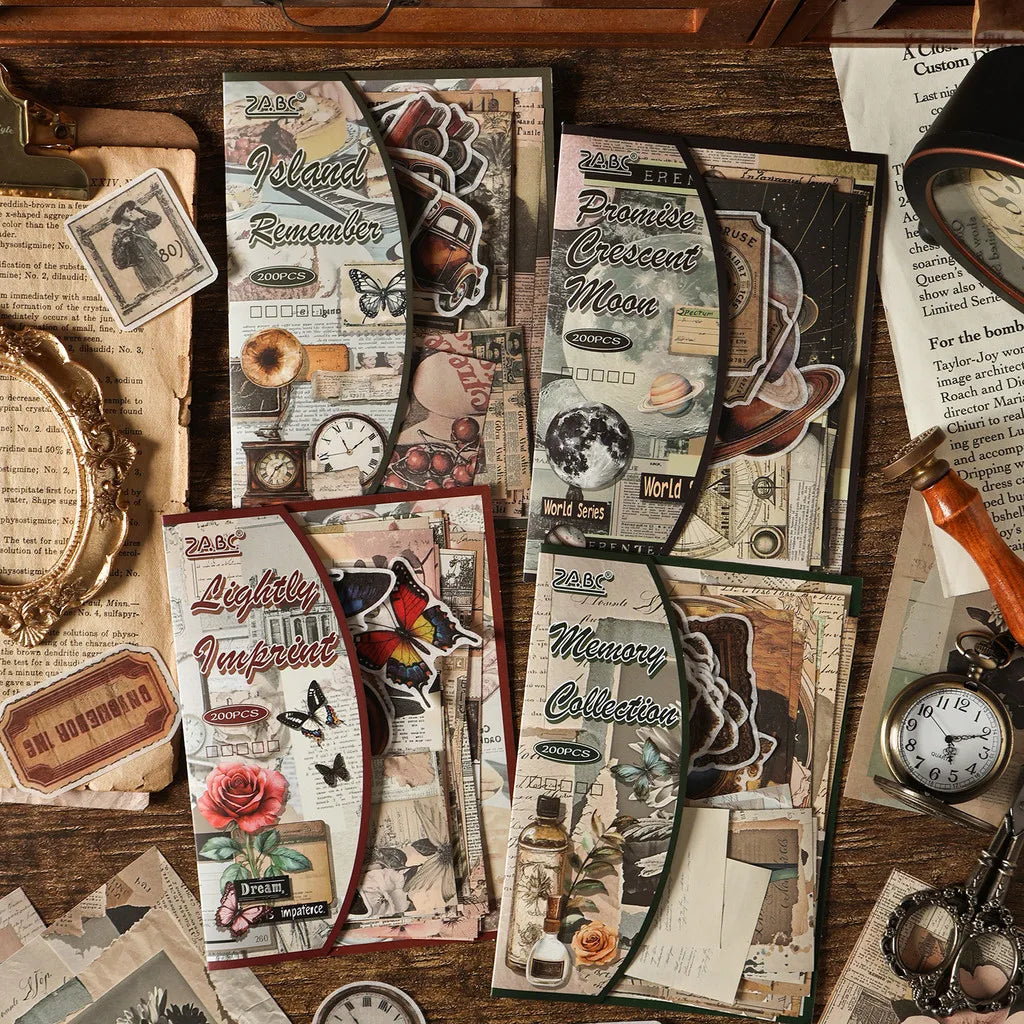 200PCS Vintage Stickers & Scrapbook Papers