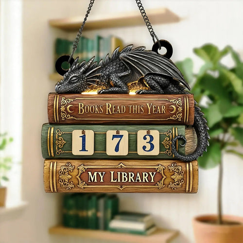 Dragon Embossed Fantasy Wooden Books Read This Year Counter