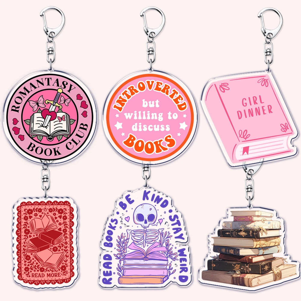 Pink Bookish Keychain Book Lover Bag Charm