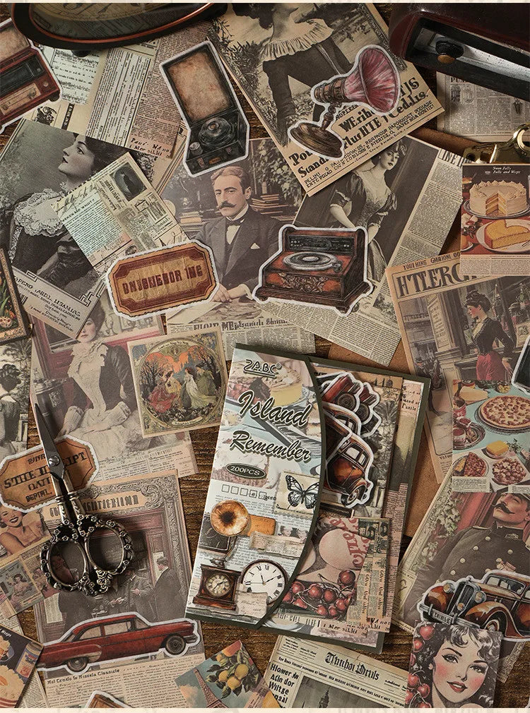 200PCS Vintage Stickers & Scrapbook Papers