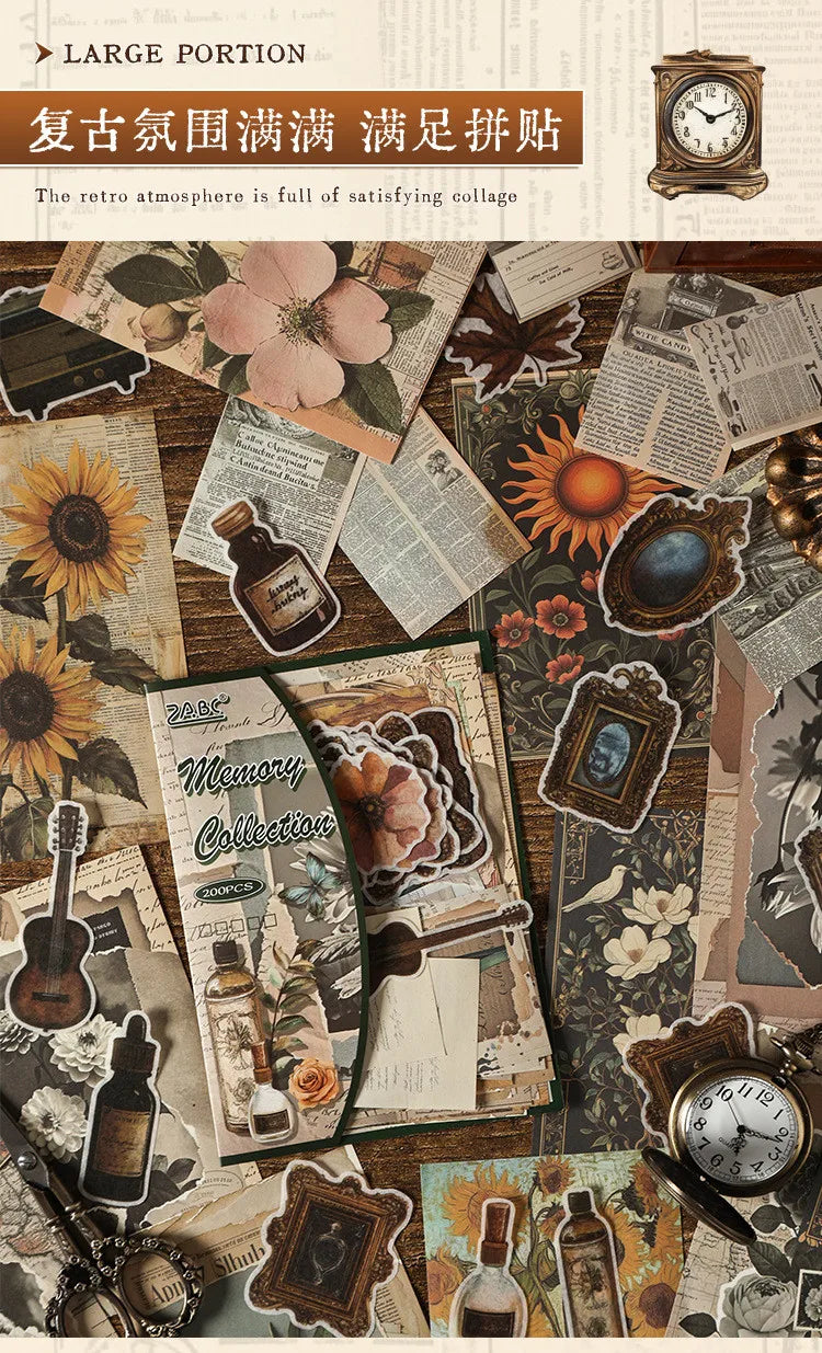 200PCS Vintage Stickers & Scrapbook Papers